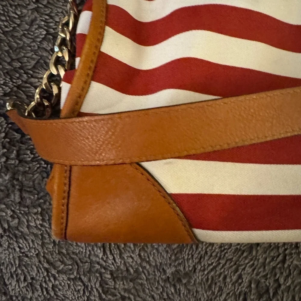 MICHAEL KORS Red and White Striped Hamilton Bag